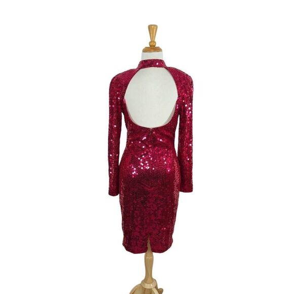 Nightline M VTG 12 Red Sequin Disco Dress Keyhole Back 70s 80s Costume Tootsie - Picture 4 of 10